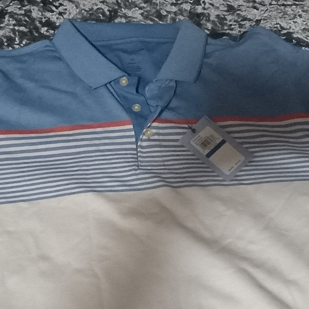 Van Heusen Blue and White Polo with Red Accents